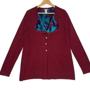 Soft SurroundingsCardigan Womens‎ Large Burgundy Minimalist Casual Office Angora